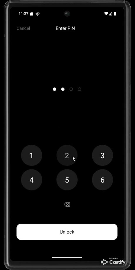 Phone app headed Enter PIN, two of four digits filled, numeric keypad below and an Unlock button.